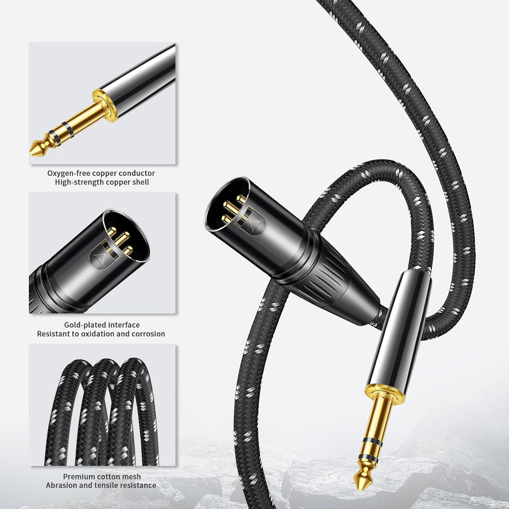 Kumiho XLR Male to 1/4 Inch 6.35mm TRS Stereo Cable Hi-Fi Balanced Bi-Shielded Interconnect Patch Cables for Microphones, Amplifiers, Mixers, Speakers 10FT