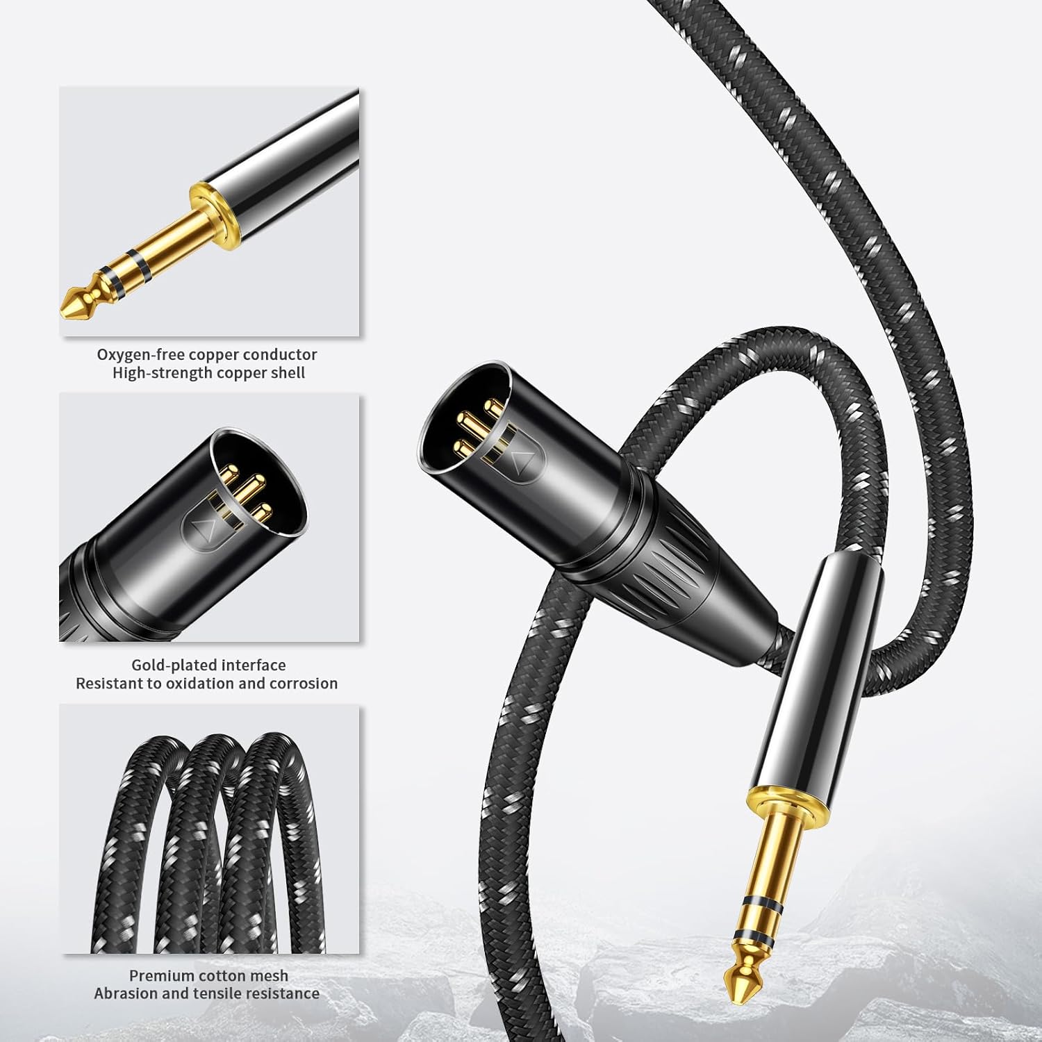 Kumiho XLR Male to 1/4 Inch 6.35mm TRS Stereo Cable Hi-Fi Balanced Bi-Shielded Interconnect Patch Cables for Microphones, Amplifiers, Mixers, Speakers 15FT