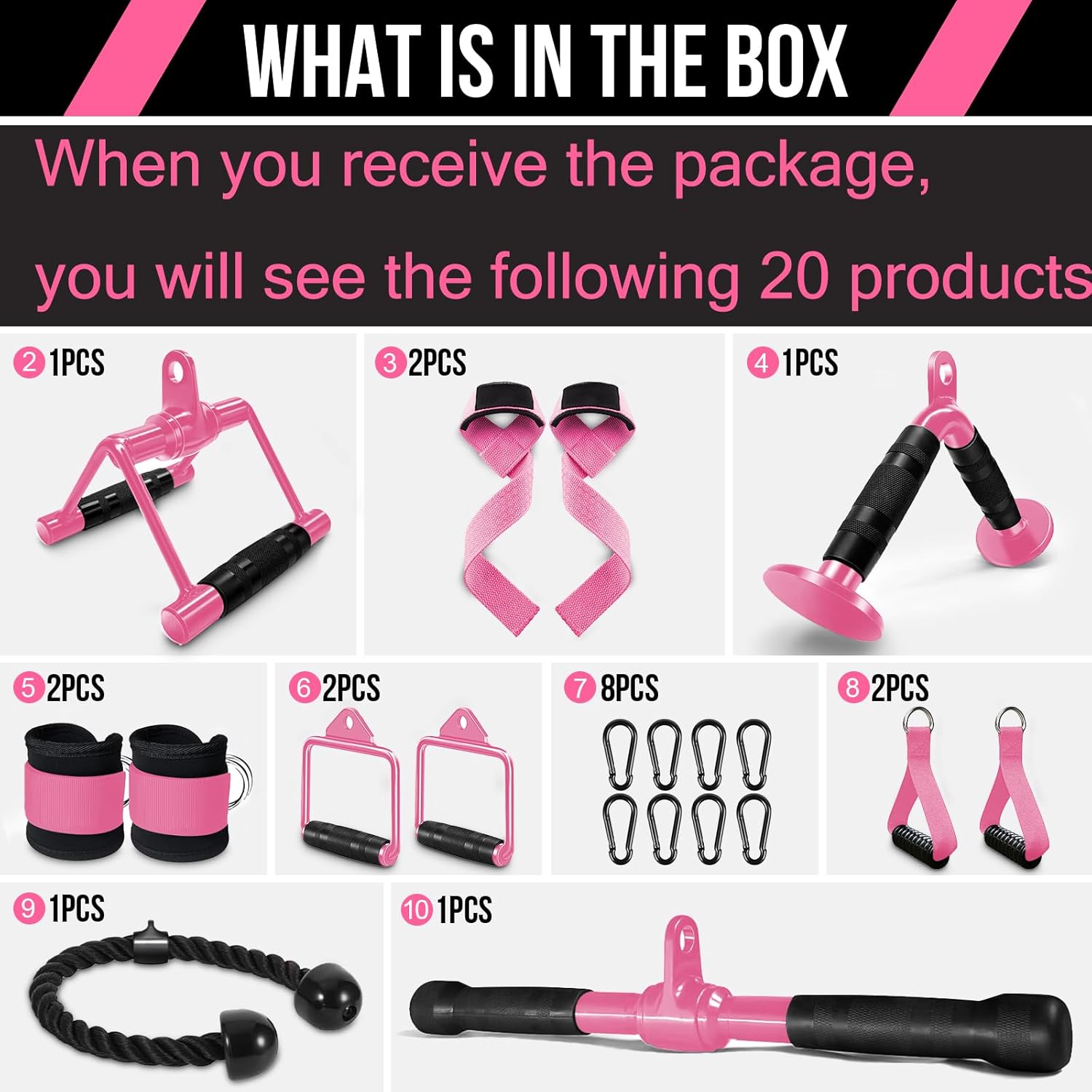 Cable Machine Attachment Set LAT Pulldown Attachments Weight Machine Accessories for Home Gym