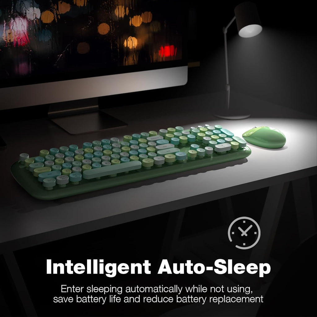 KNOWSQT Wireless Keyboard and Mouse Combo Pale Green - Colorful 104 Key 2.4G Round Keycap Typewriter Keyboards, USB Dongle Plug and Play, for Laptop, Windows, PC, Computer, Desktop