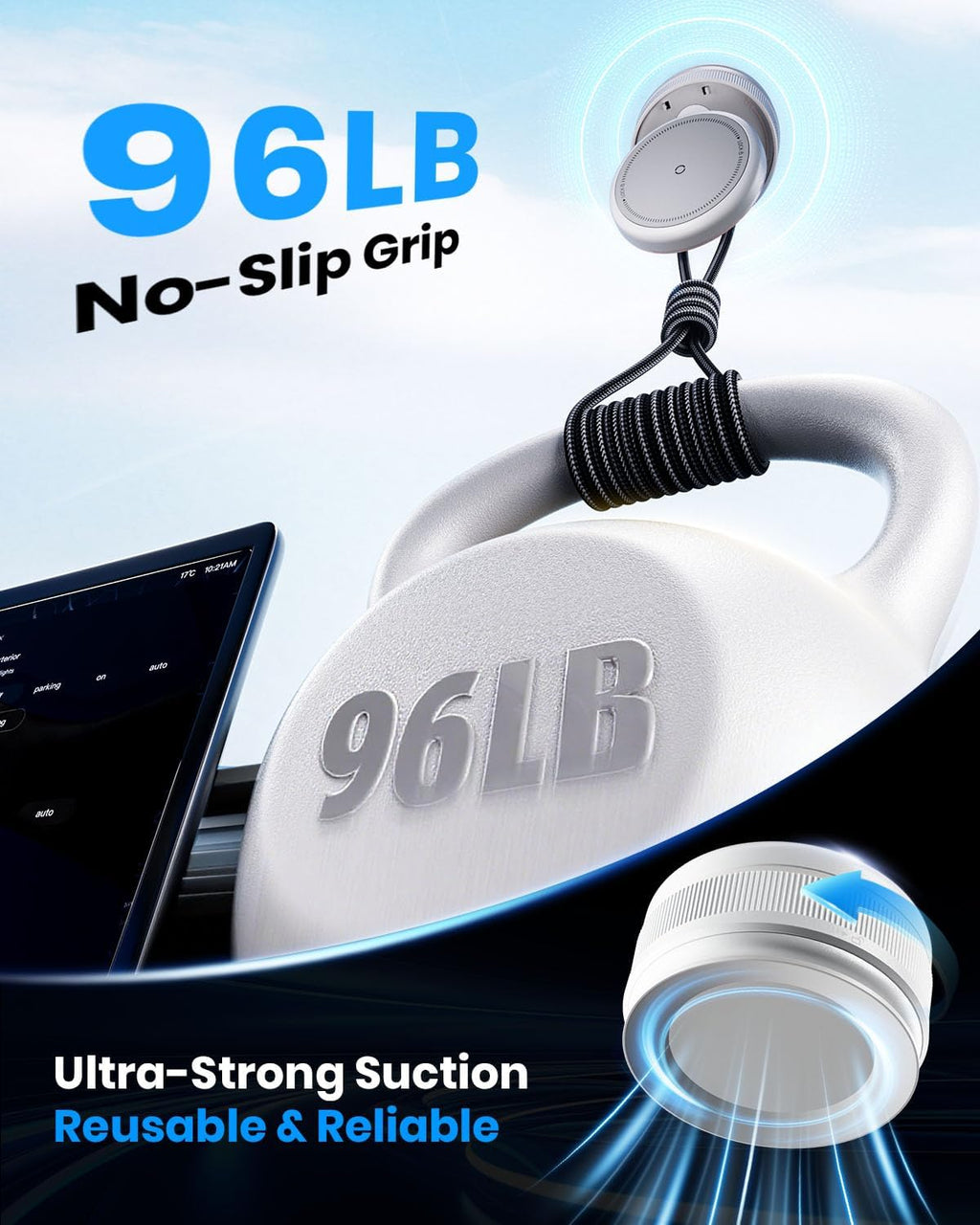 Upgraded 360° Vacuum Magnetic Car Phone Holder for Magsafe [96+LBS Strongest Suction & 2800gf Strongest Magnetic], Adjustable Car Phone Mount for Your Car/Gym/Mirror for iPhone & Android, White