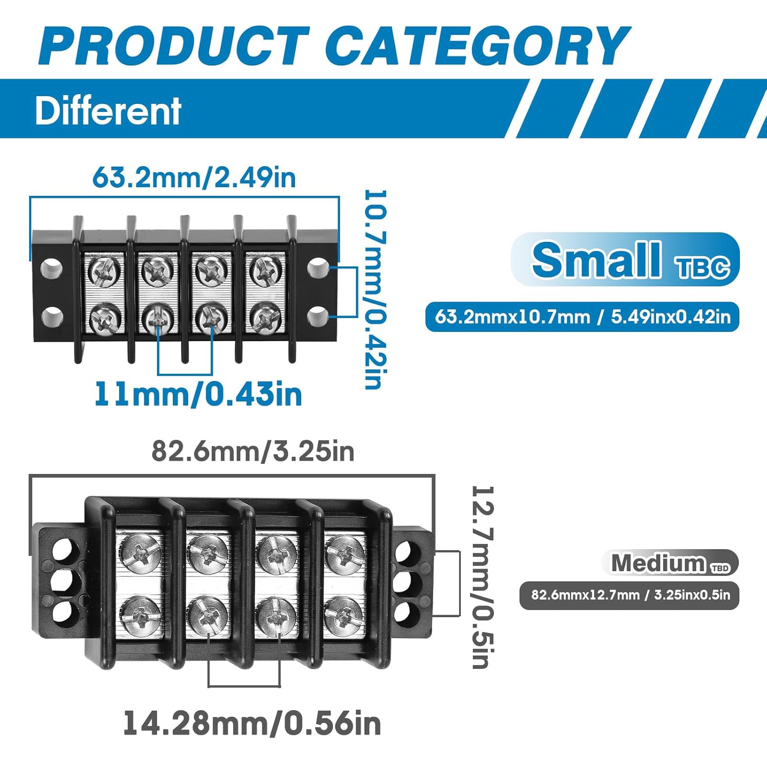 GLOSO Terminal Blocks Double Row Stainless 11 mm Pitch TBC, Marine Grade, 12-22 AWG Cu, 25A/300V - 1 Pack, 6 Poles
