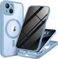 BERFY Magnetic for iPhone 14 Case, Compatible with MagSafe, Built-in Privacy Screen Protector and Upgraded Camera Protection, Anti-Spy Full Body Shockproof Phone Case for 14 6.1", Blue