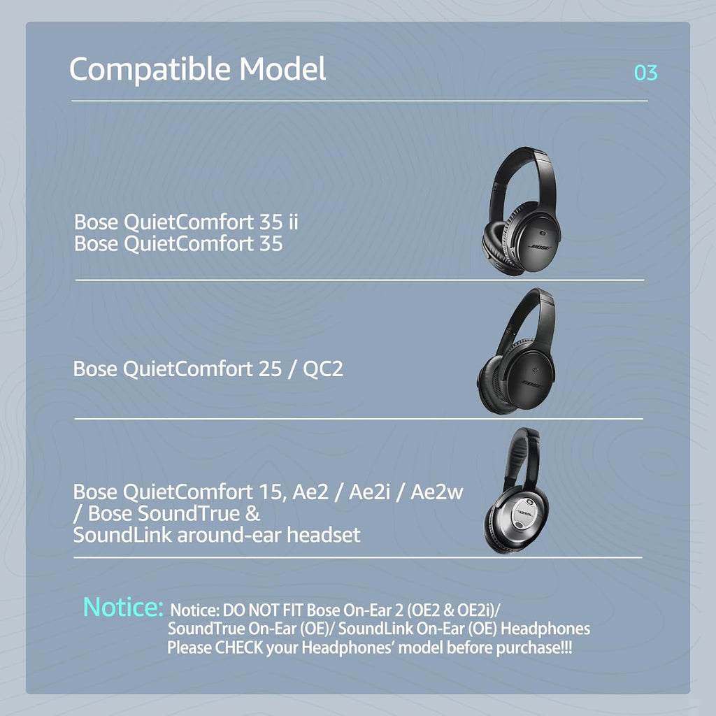 Fabric Comfort -Wzsipod Ear Pads for Bose QuietComfort 35/Qc35ii Headphones, Compatible with QC45 QC25 QC2 QC15 & More Series, Replacement Exclusive Styles, s1