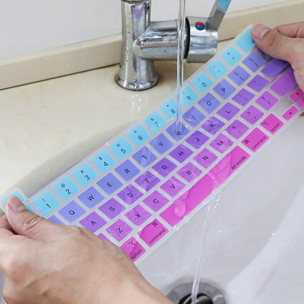 Allinside Keyboard Cover Skin for 2020 MacBook Pro 13 inch A2338 M1 A2251 A2289 and 2019 MacBook Pro 16 inch A2141 with Touch Bar & Touch ID, Ombre Blue Pink