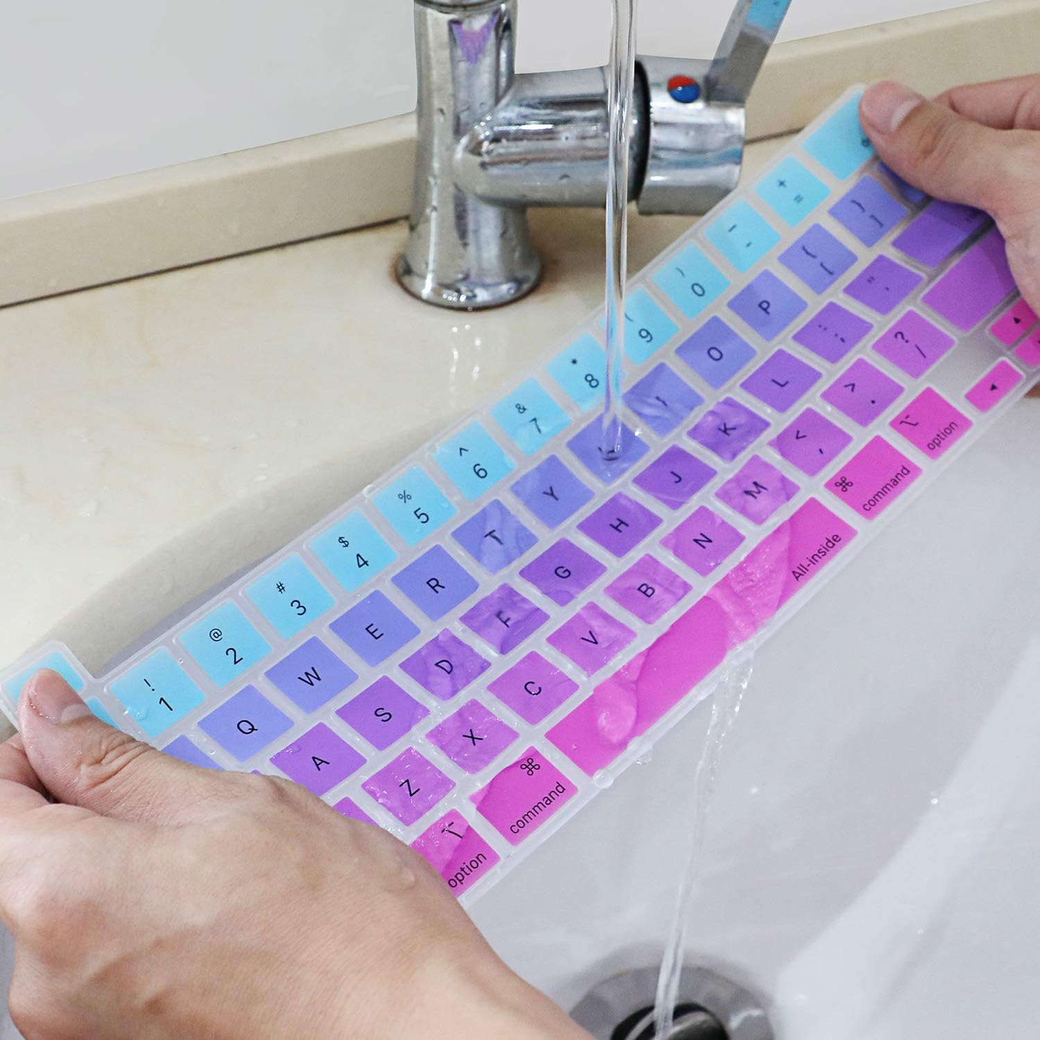 Allinside Keyboard Cover Skin for 2020 MacBook Pro 13 inch A2338 M1 A2251 A2289 and 2019 MacBook Pro 16 inch A2141 with Touch Bar & Touch ID, Ombre Blue Pink