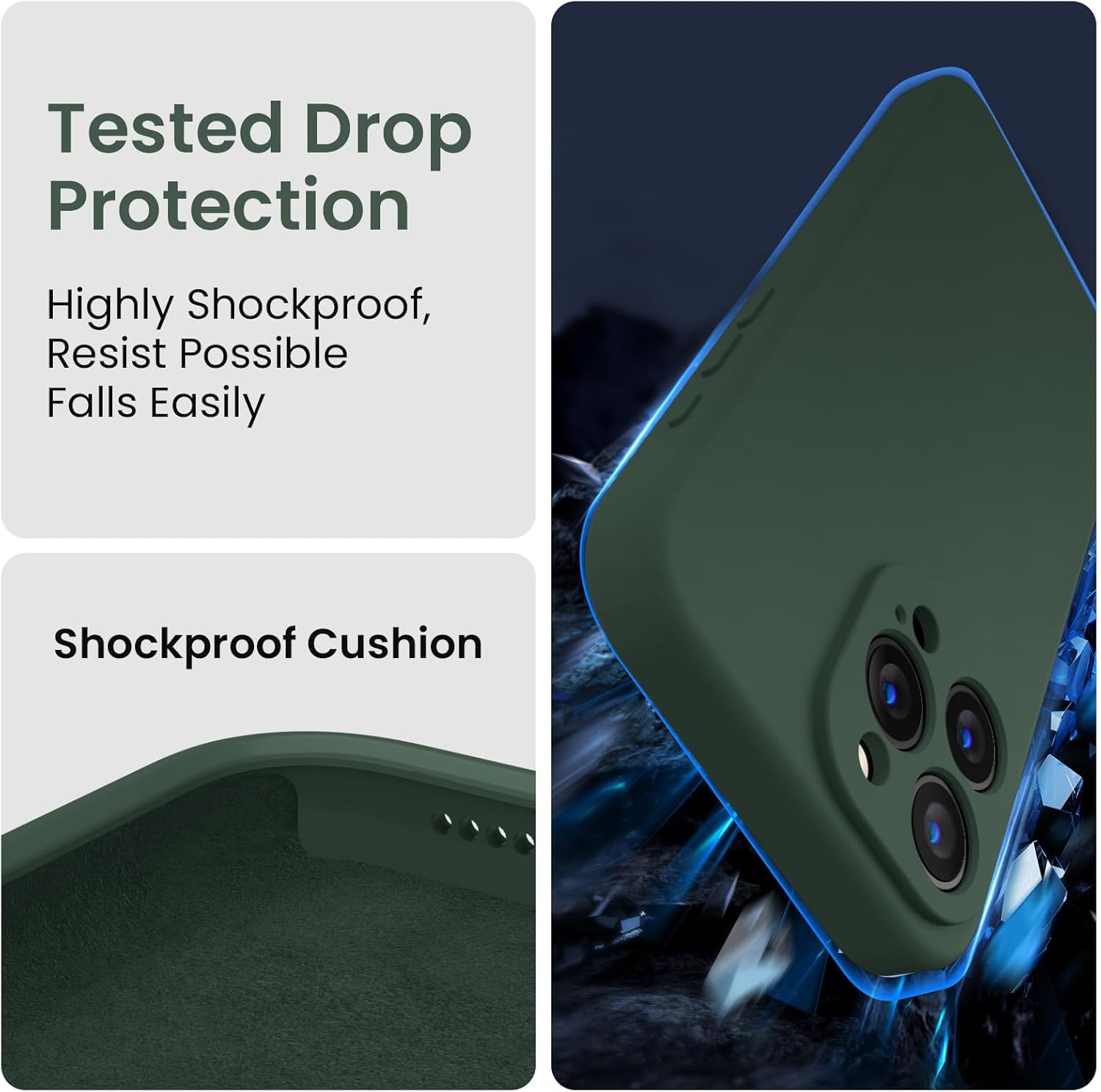 FireNova Designed for iPhone 15 Pro Case, Silicone Upgraded [Camera Protection] Phone Case with [2 Screen Protectors], Soft Anti-Scratch Microfiber Lining Inside, 6.1 inch, Alpine Green