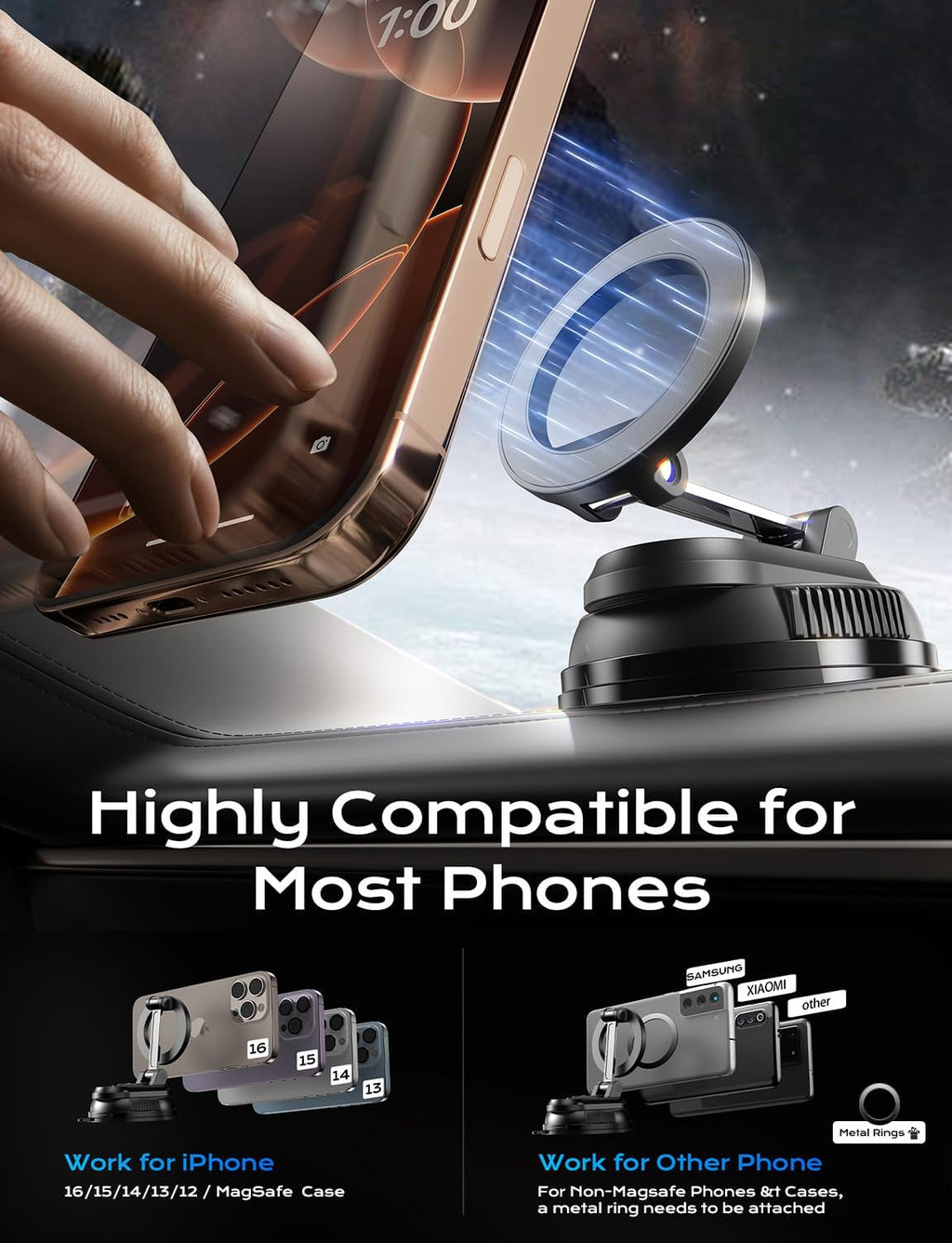 Car Phone Holder for Magsafe,Ultra Magnetic and Strong Suction 360° Adjustable Car Phone Mount,Portable Magnetic Cell Phone Holders for Your Car for iPhone16/15/14/13/12 Series