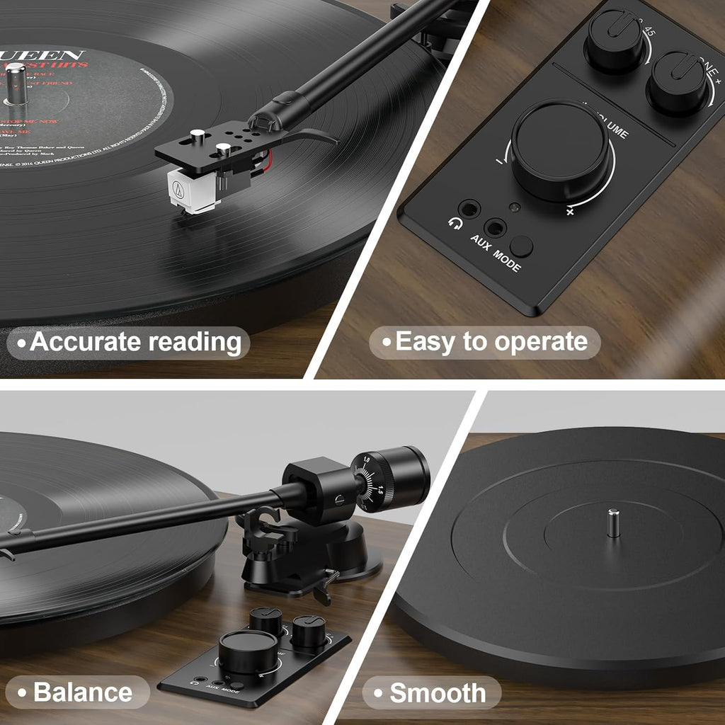 Record Player High-Fidelity Turntable with 2.1 Channel Sound System Built-in Subwoofer for Enhanced Bass, Vinyl Record Player with Magnetic Cartridge BT5.3 Playback RCA Out Aux in Belt-Drive 33/45RPM
