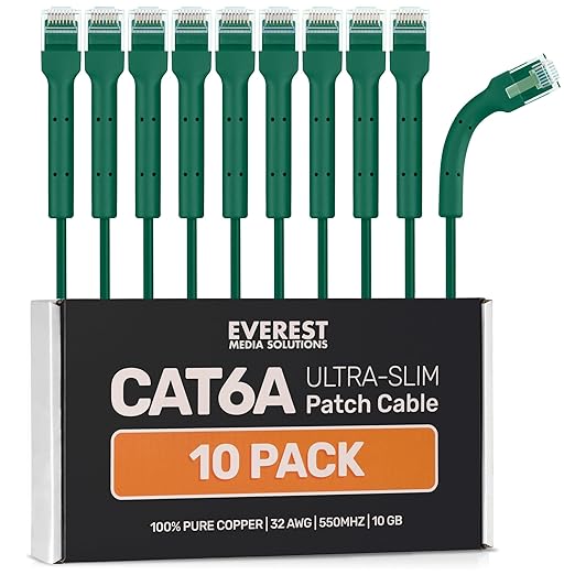 Everest Ultra Slim Cat6a Ethernet Patch Cables 1.5ft Green by EverestMediaSolutions