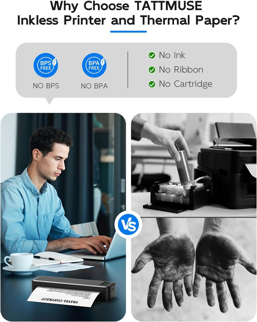Portable Printers Wireless for Travel, Bluetooth Inkless Thermal Printer Support 8.5" X 11" US Letter, Mobile Printer for Phone Laptop, with Case and 4 Rolls Thermal Paper Kit, for Home Office Receipt