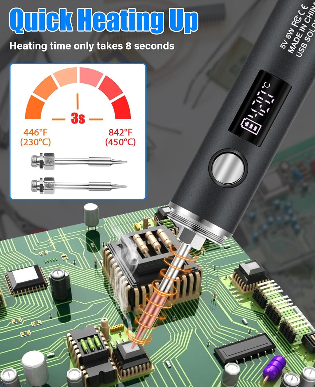 Cordless Soldering Iron Kit, 1400mAh Rechargeable Portable Cordless Soldering Iron, LCD Digital Adjustable Temperature Thermostatic Soldering Gun for Home Appliance Repair