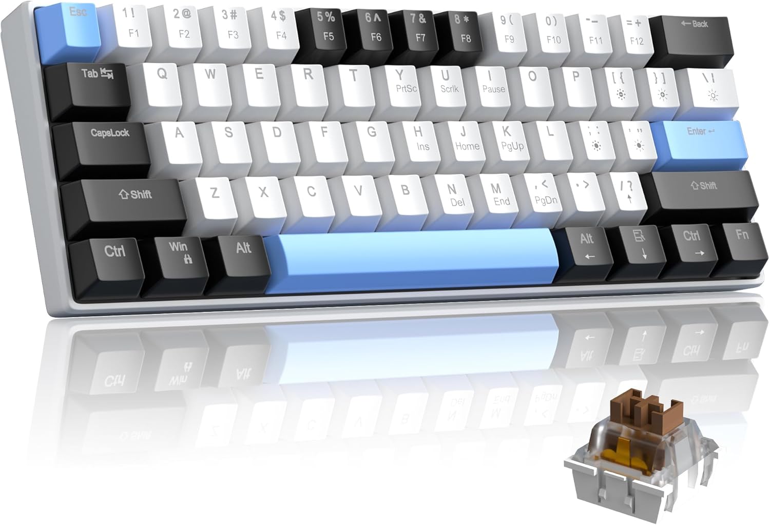 60% Mechanical Gaming Keyboard,Mixed Color Keycaps Gaming Keyboard with Brown Switches, Detachable Type-C Cable Mini Keyboard with Blue LED Light for PC/Laptop