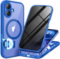 BERFY Magnetic for iPhone 16 Plus Case, Compatible with MagSafe, Built-in Privacy Screen Protector and Upgraded Camera Protection, Anti-Spy Full Body Shockproof Phone Case for 16 Plus 6.7", Klein Blue