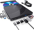 External CD/DVD Drive for Laptop, Ultra Slim CD Burner USB 3.0 Hub with 4 USB Ports, 2 TF/SD Card Slots,1 Type-C Port,DVD Player for Laptop Compatible with mac OS/Windows/Linux (Black)