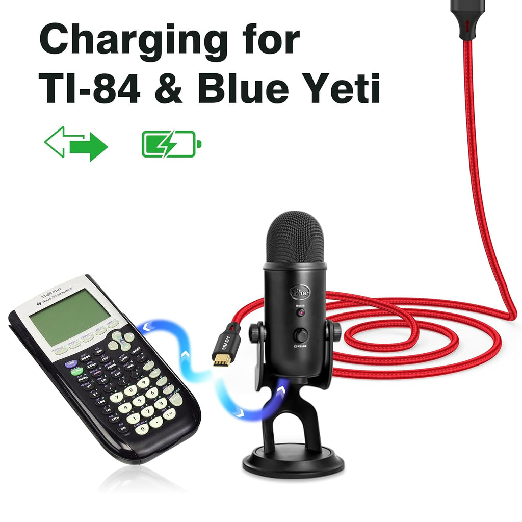 AGVEE 10ft Mini USB Cable, Braided Durable USB-A to Mini-B Charger Charging Cord for TI-84, Garmin GPS, Go-Pro Hero 4 3 2 HD, PS3 Controller, Canon Camera, Blue Yeti Microphone, Red