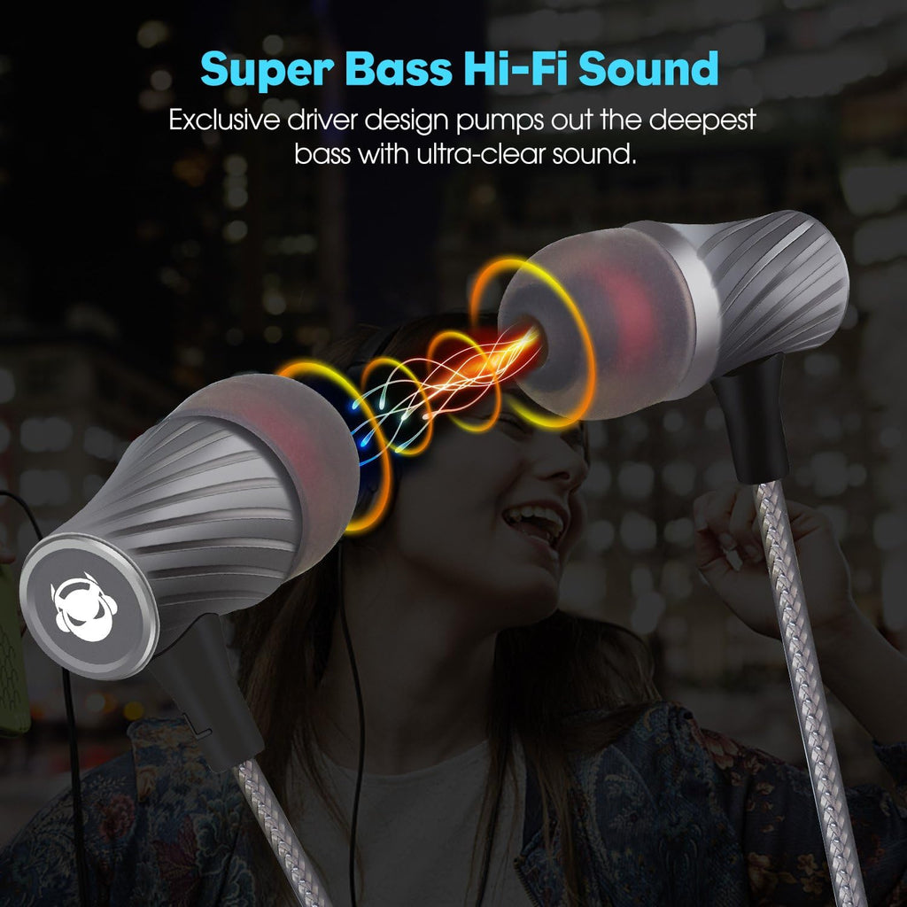 Super Bass Wired Earbuds with Microphone – Noise Cancelling, Deep Bass Ear Buds for Gaming, Travel, Work – Comfortable, Durable Wired Earphones with Mic, Compatible with iPhone, Samsung