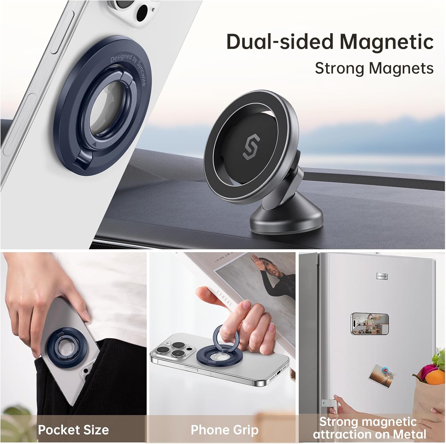 SYNCWIRE for MagSafe Ring Holder, Magnetic Phone Ring Holder Magnet Cell Phone Grip Finger Ring Kickstand Compatible with iPhone 16 15 14 13 12 Pro Max fits MagSafe Accessories