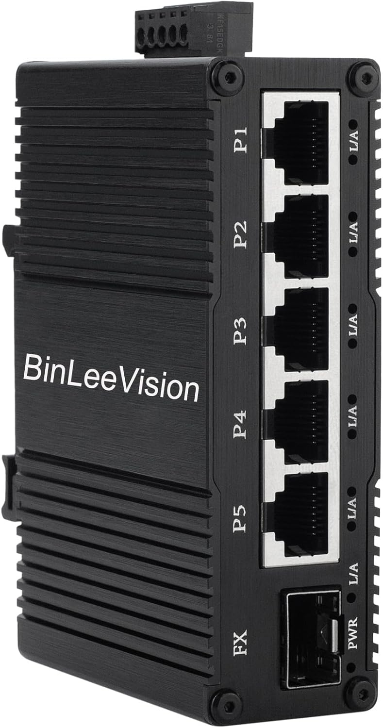 Industrial Mini Gigabit Ethernet Switch 5-Port RJ45 10/100/1000BASE-T+1-Port SFP Slot,Unmanaged Network Switch,Network Hub,Dinrail Mount or Wall-Mount,Plug & Play,Fanless (5 RJ45+1 SFP)