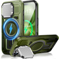 Camera Stand Case for iPhone 16, [Compatible with Mag Safe] [Lens Cover] 2024 Version Military Grade Protective Soft Case for iPhone 16 6.1 inch Men Women, Green