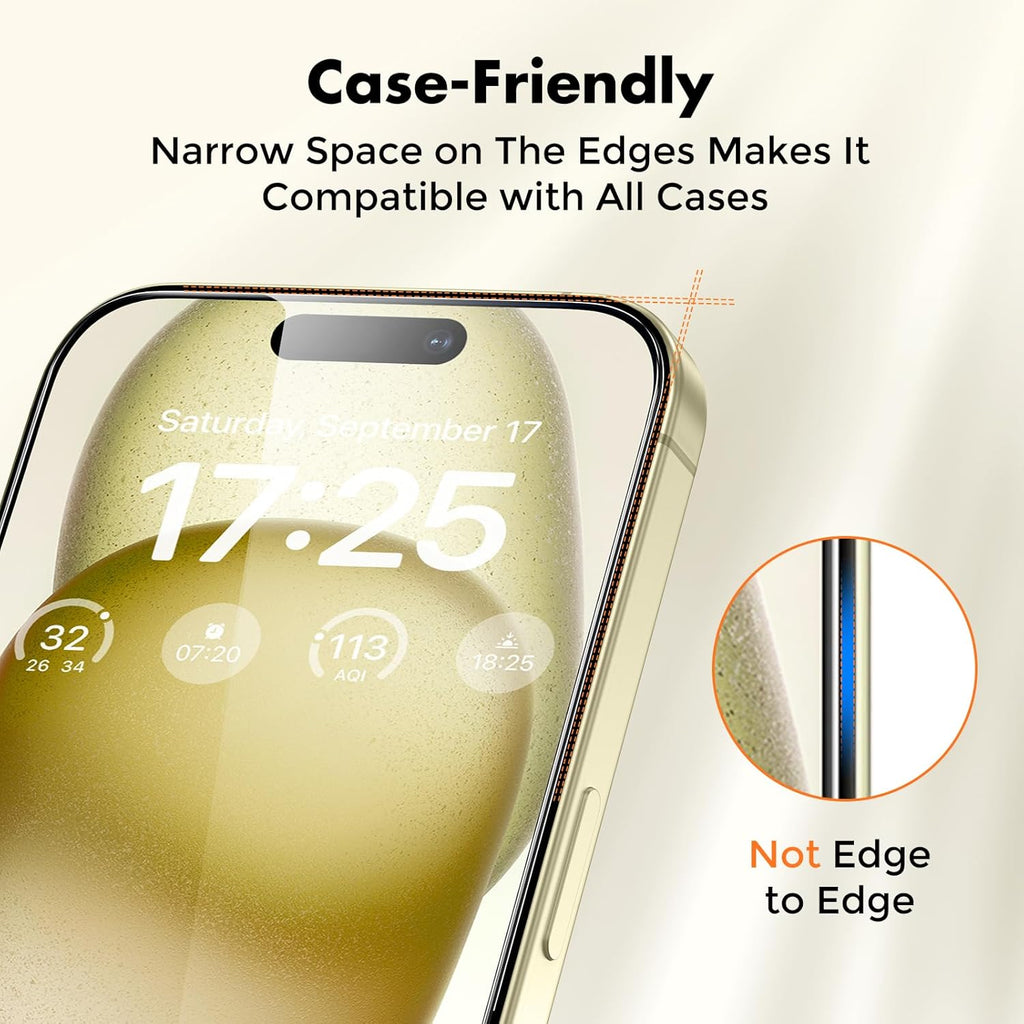 UNBREAKcable 2-Pack Screen Protector for iPhone 16 / iPhone 15, Double Shatterproof Tempered Glass [Easy Installation] [9H Hardness] [99.99% HD Clear] [Case Friendly] for iPhone 6.1 inch