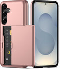 Nvollnoe for Samsung S25 Plus Case with Card Holder Dual Layer Heavy Duty Protective Case Hidden Card Slot Slim Wallet Cover for Samsung S25 Plus 6.7''(Rose Gold)