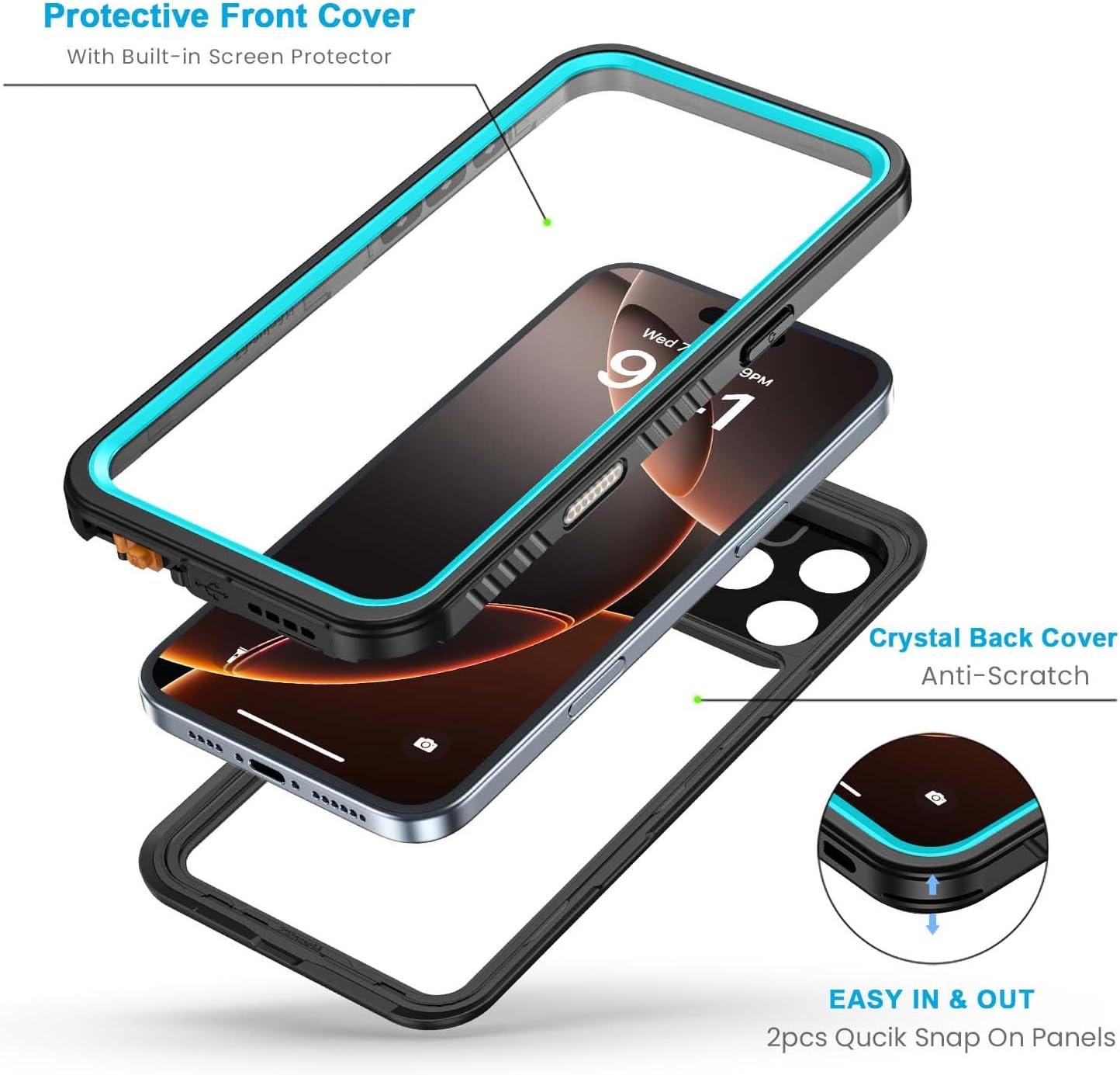 Lanhiem for iPhone 16 Pro Max Case, IP68 Waterproof Dustproof Shockproof Cases with Built-in Screen Protector, Full Body Heavy Duty Rugged Phone Cover for iPhone 16 Pro Max - 6.9 inch (Blue)