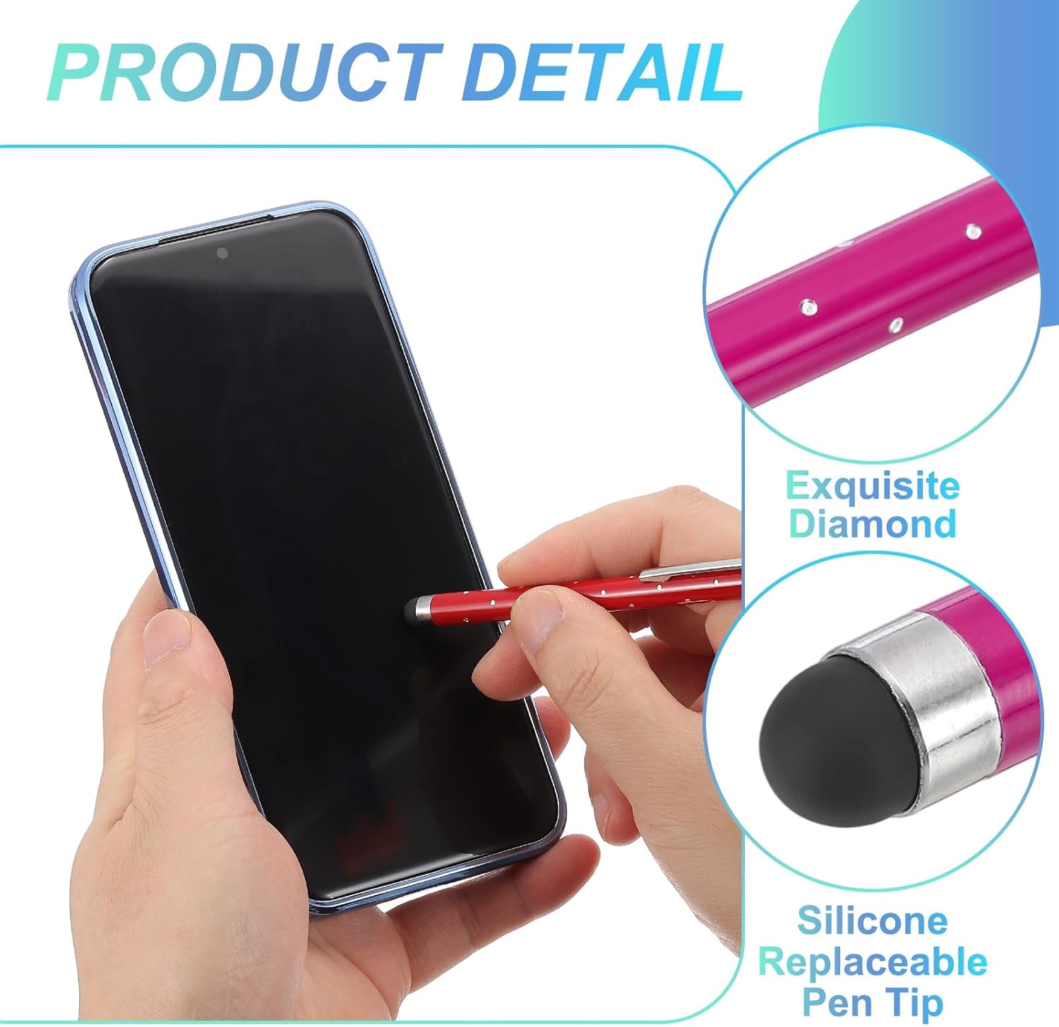 PATIKIL Stylus Pens for Touch Screens, 6 Pcs High Precision Universal Bling Stylus Crystal Metal Capacitive Pen for Touch Screen Devices Phone Tablets Laptop, Rose Red
