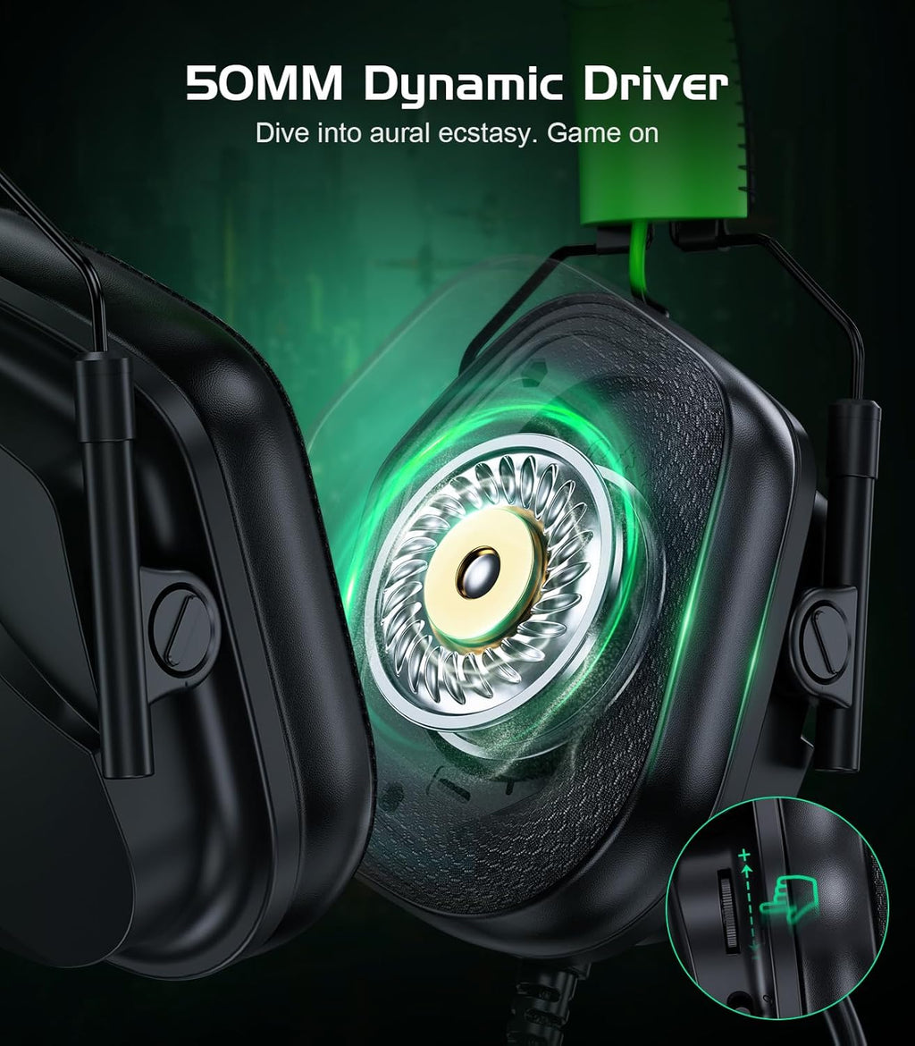 HW12 Gaming Headset for PC,PS5,PS4,Xbox One,Switch,Gaming Headphones with Microphone Wired Headset with 3.5mm Audio Jack (Black/Green)