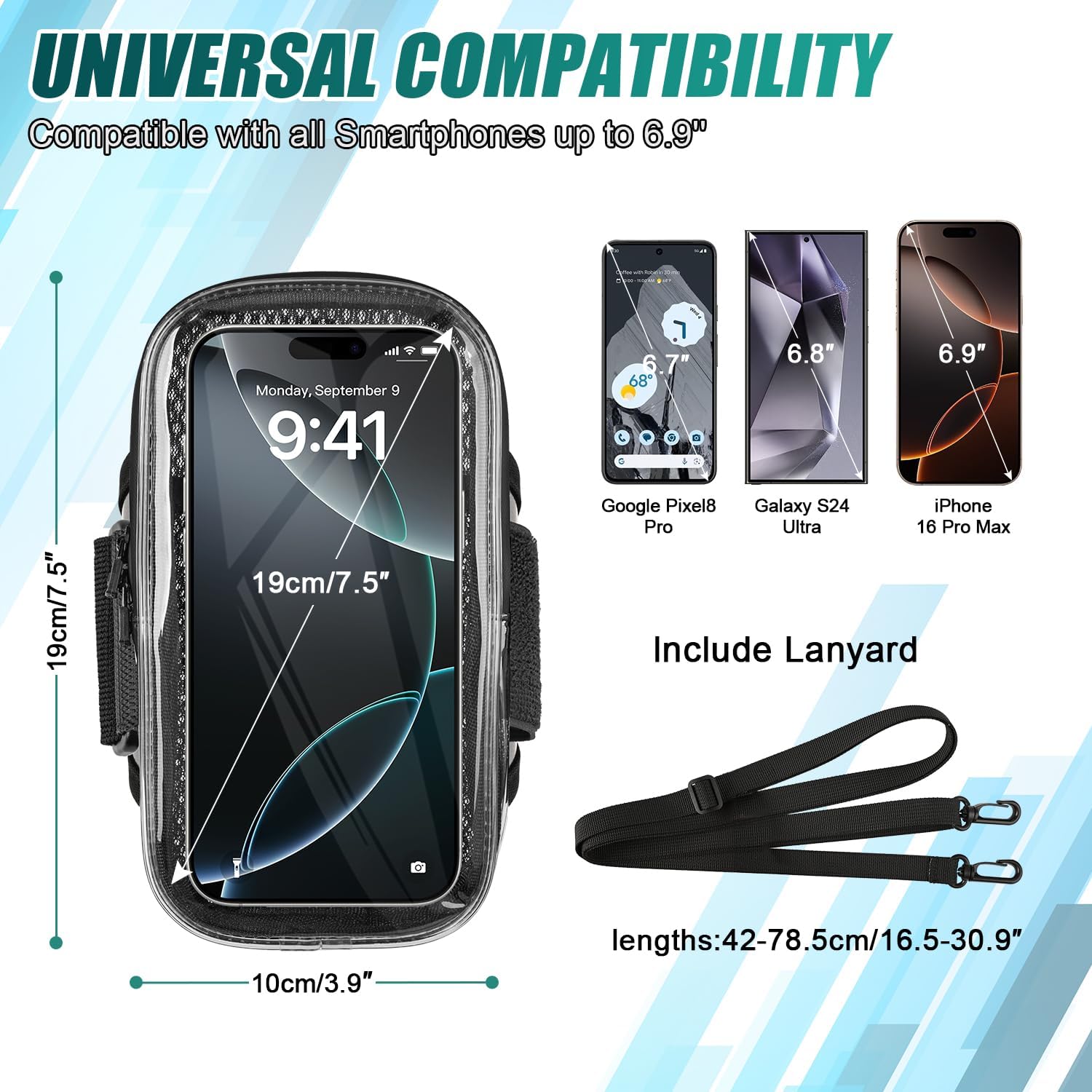 Phone Holder for Running, 2-in-1 Arm Band Cross Bag for iPhone16 15 14 13 Plus Pro Max 12 11 X Samsung Android, Arm Bag with Key Card Pocket for Workout Gym Exercise Fitness (Dark Grey)