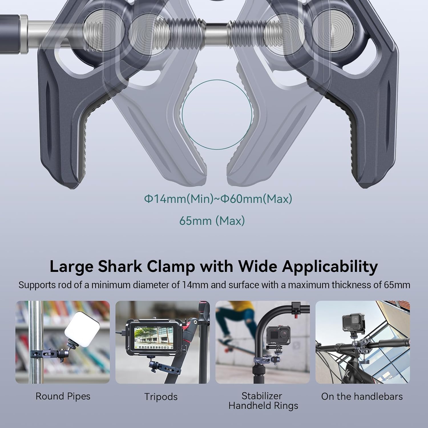 SMALLRIG Camera Mount Clamp, Gopro Motorcycle and Bike Handlebar Mount Kit, Super Clamp for DSLR, Action Camera, Gopro, Insta360, LED Light, Monitor, Max Load 3.5KG