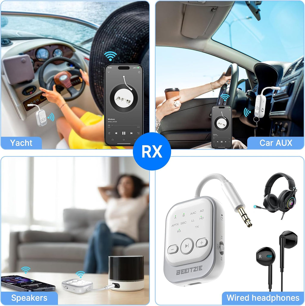 Ultra Bluetooth 5.4 Transmitter & Receiver,2-in-1 Wireless Audio Transmitter for TV/PC/Airplane, Dual Pairing for AirPods/Headphones, AptX LL& HD, Aux for Home/Car Stereo & Speakers