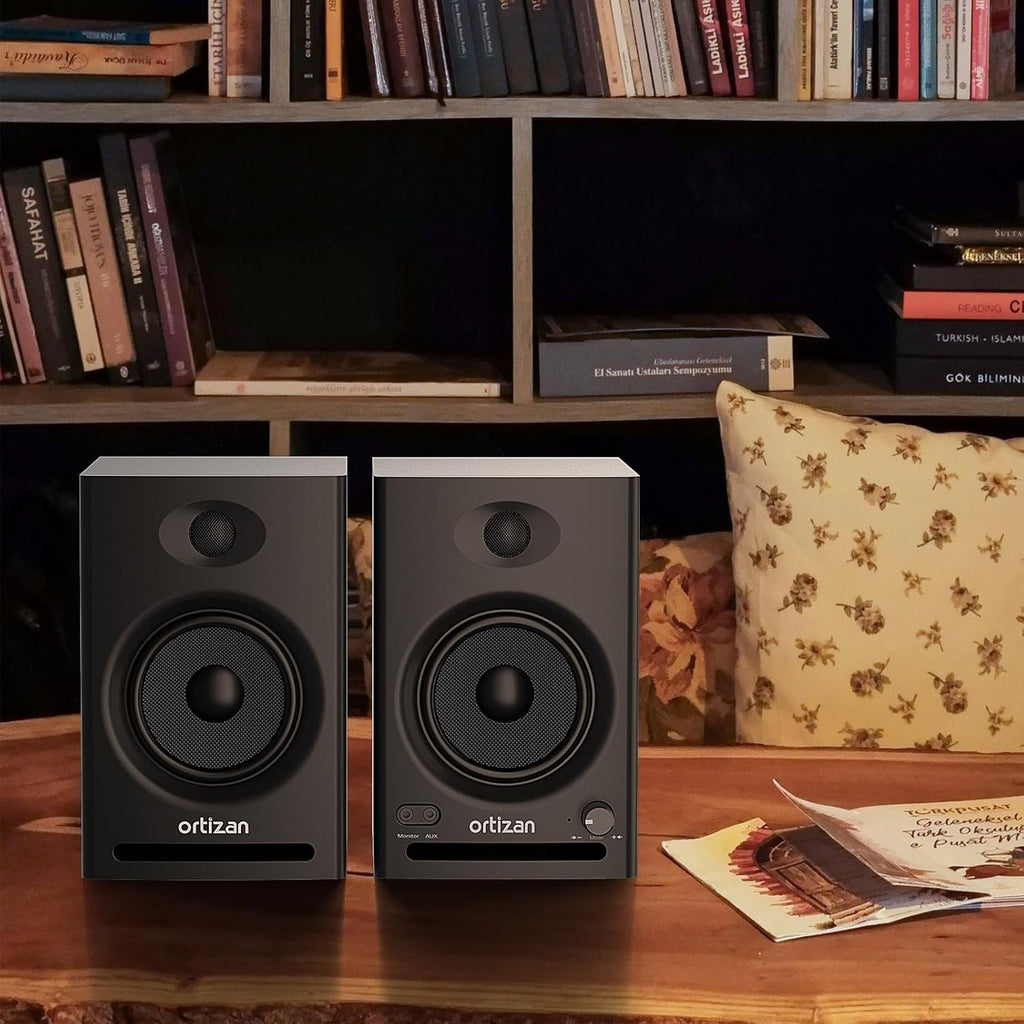 Ortizan C7 Dual-Mode 2.0 Studio Monitors, Active Monitor Speakers for Near Field Music Production, Bluetooth 5.3 Wireless Computer PC Monitor Gaming Bookshelf Speakers(Pair, Black)