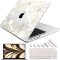 DONGKE for M4 MacBook Pro 16 Inch Case 2024 2023 2021 A3403 A3186 M3 A2991 M2 A2780 M1 A2485 Pro/Max Chip, Plastic Hard Shell Case & Keyboard Cover for Mac Pro 16 with Touch ID, Gold Floral
