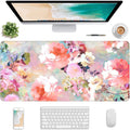 Extended Gaming Mouse Pad, XXL Large Desk Pad 30 x 14 Inch, Big Computer Keyboard Mousepad, Waterproof Mouse Mat with Stitched Edges and Non-Slip Base for Women Office Gaming, Flower