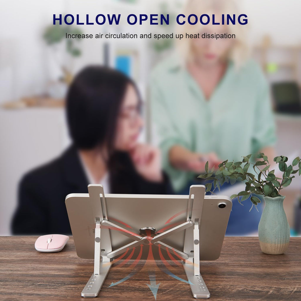 Ergonomic and Foldable Laptop Stand for Desk, Adjustable Riser, Fits All Laptops and Notebooks up to 17,Ultra-Thin,Ventilated Cooling,ABS+Silicone,Silver.