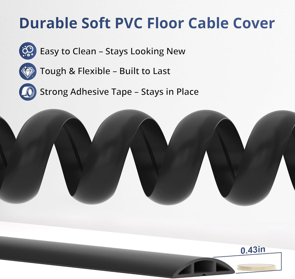ZhiYo 5.6ft Cord Covers for Wires on Floor, Cord Hider Floor Hide Extension Cords, Soft PVC Cable Cover Cable Protector, Wire Cavity W0.62in H0.31in, Vintage Coffee