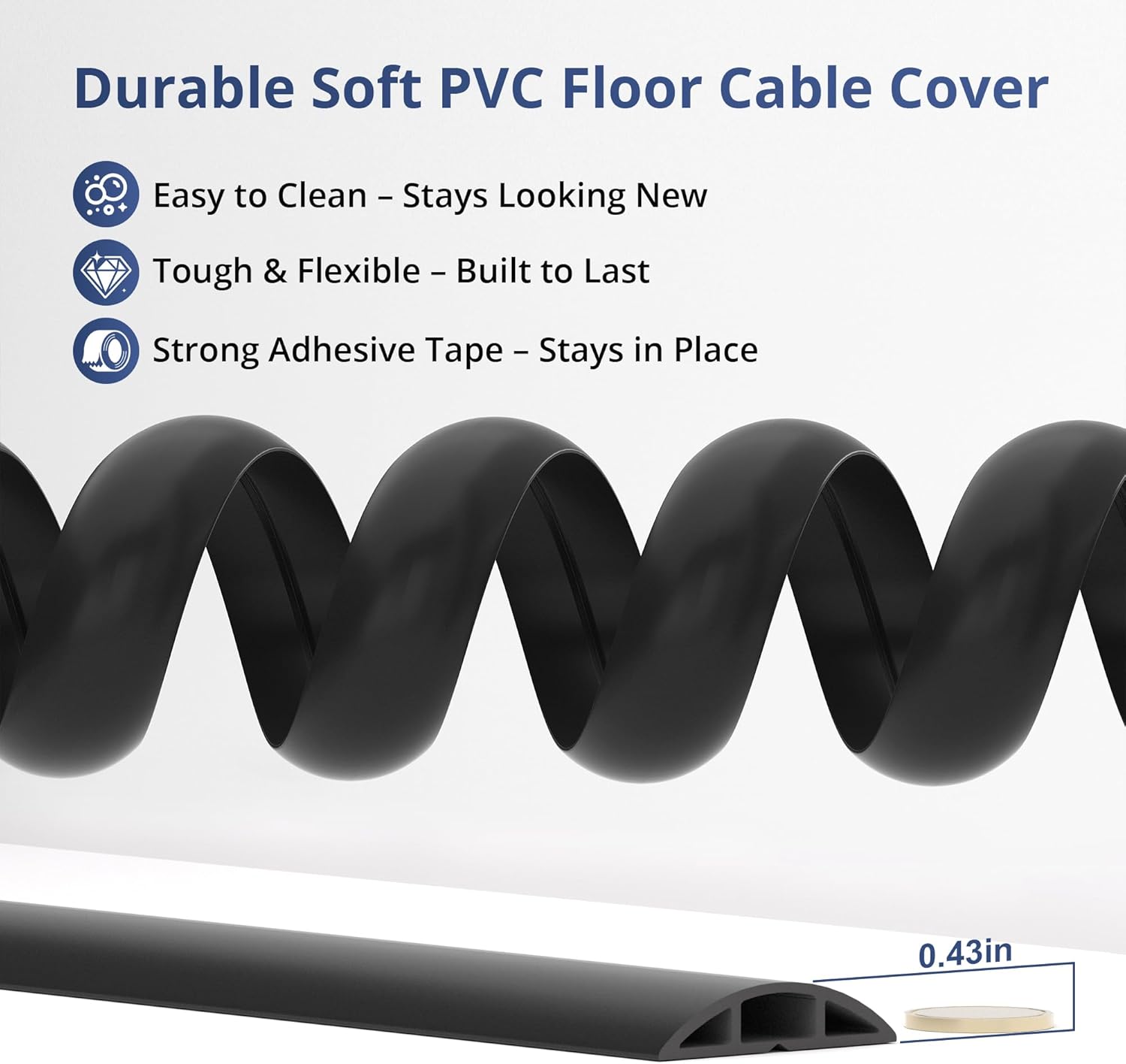 ZhiYo 5.6ft Cord Covers for Wires on Floor, Cord Hider Floor Hide Extension Cords, Soft PVC Cable Cover Cable Protector, Wire Cavity W0.62in H0.31in, Gray