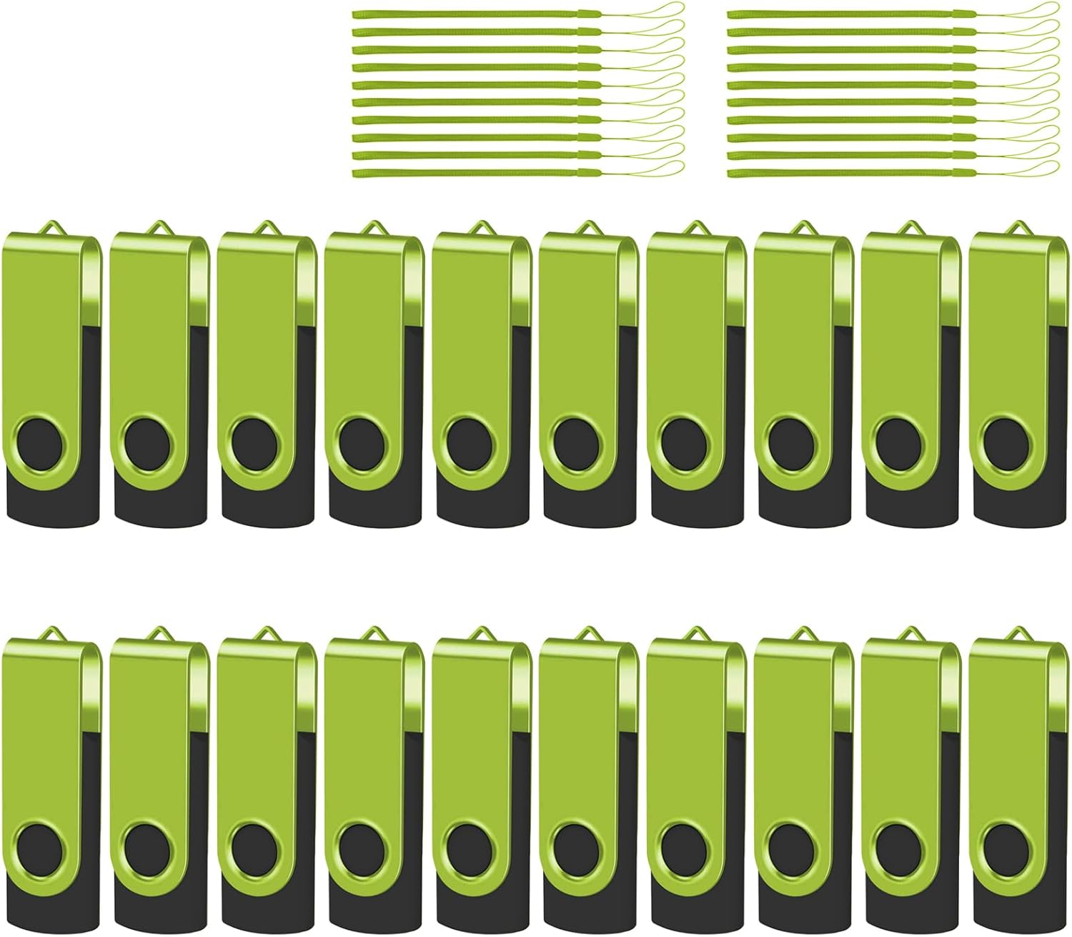 EASTBULLUSB Flash Drive Bulk 4GB 20 Pack with Lanyards USB 2.0 Thumb Drive Bulk Memory Stick Swivel Pen Drive for Storage and Backup 4GB 20 Pack, Green