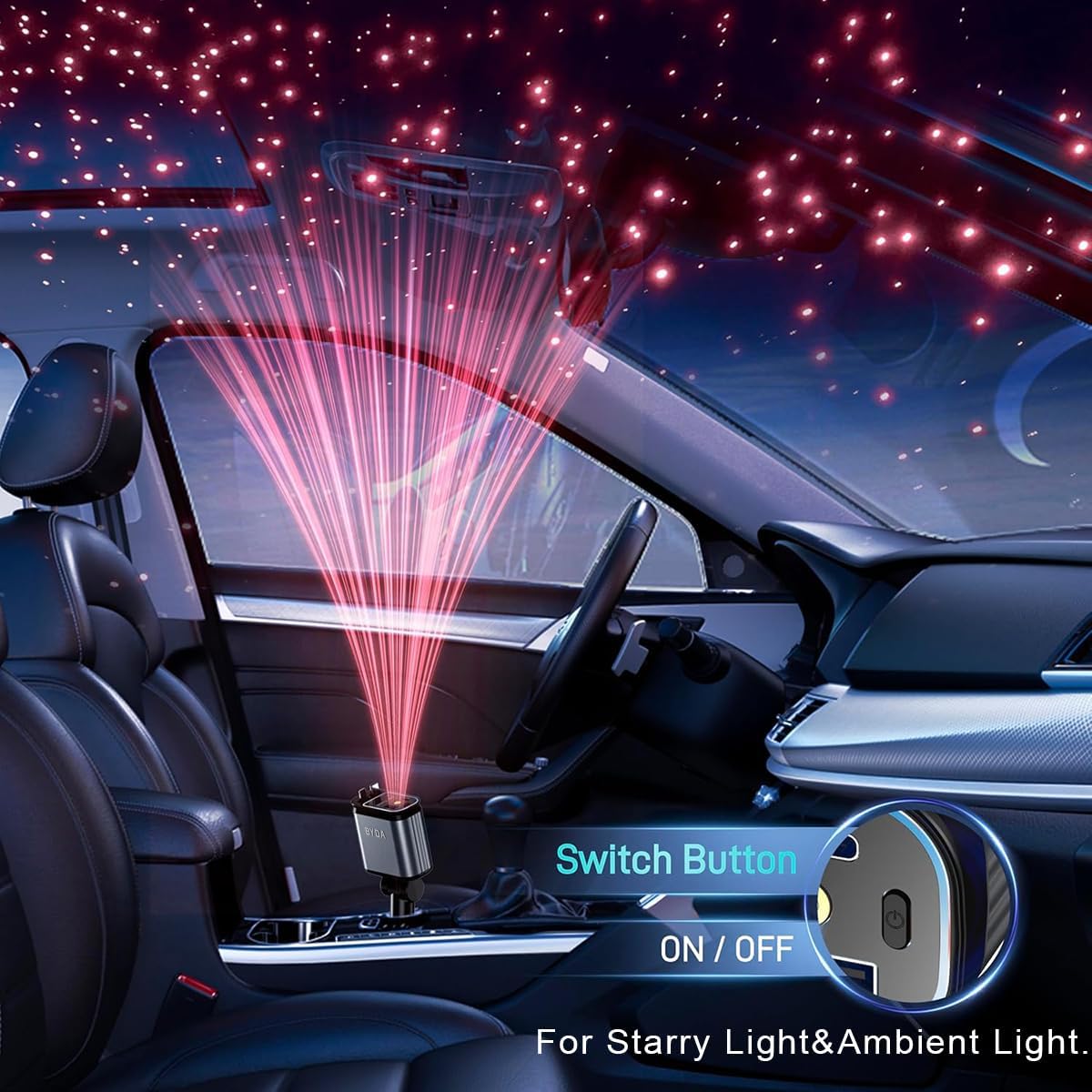 4 in 1 Retractable Car Charger for iPhone,69W USB-C Fast Car Charger with Starry Light, for Car Charger Adapter iPhone16/15/14/13/12,Android,Pixel,Cigarette Lighter Adapter(ForLightning+USB-C)