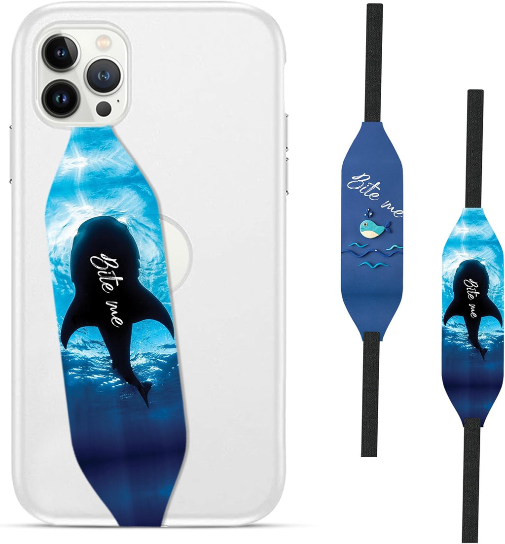 Phone Grip Strap - Reversible Finger Holder for Phone Back, Customizable Anti-Slip Design, Wireless Charging Compatible Detachable Holder for iPhone - Shark Bites