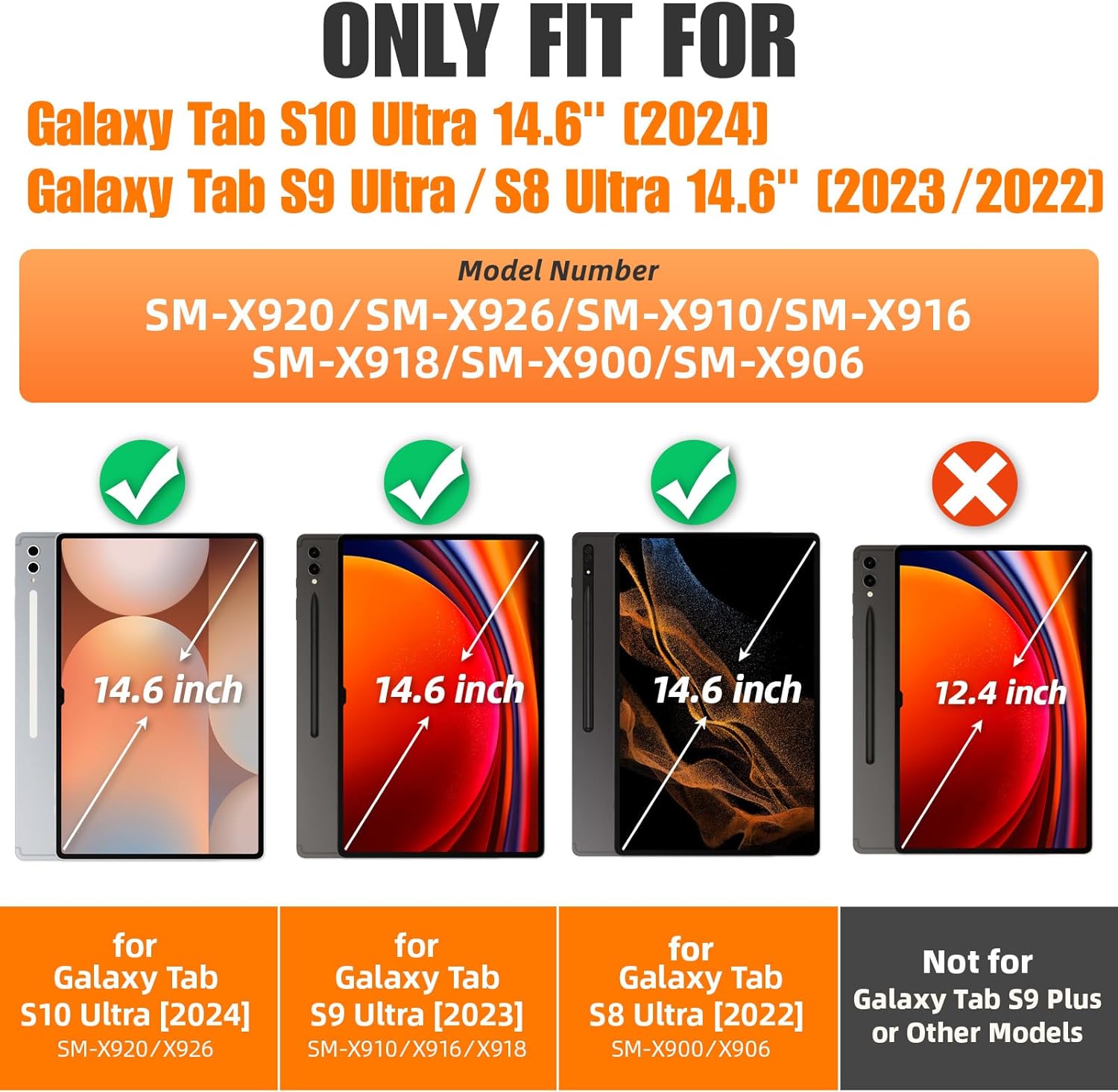 SEYMAC stock Case for Samsung Galaxy Tab S10 Ultra / S9 Ultra Tablet Case 14.6'' with Screen Protector, Pencil Holder, 360 Rotate Stand, Hand Strap, Shoulder Strap, Black1