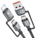 SUNGUY 4-in-1 Charging Cable 3FT, MAX 240W Multi Charge Cable with Lighting/Type C/USB A Port, USB A/Lighting to USB C Cable Adapter for iPhone 16/15/14 Pro Max, Galaxy S24 S23 S22 and More