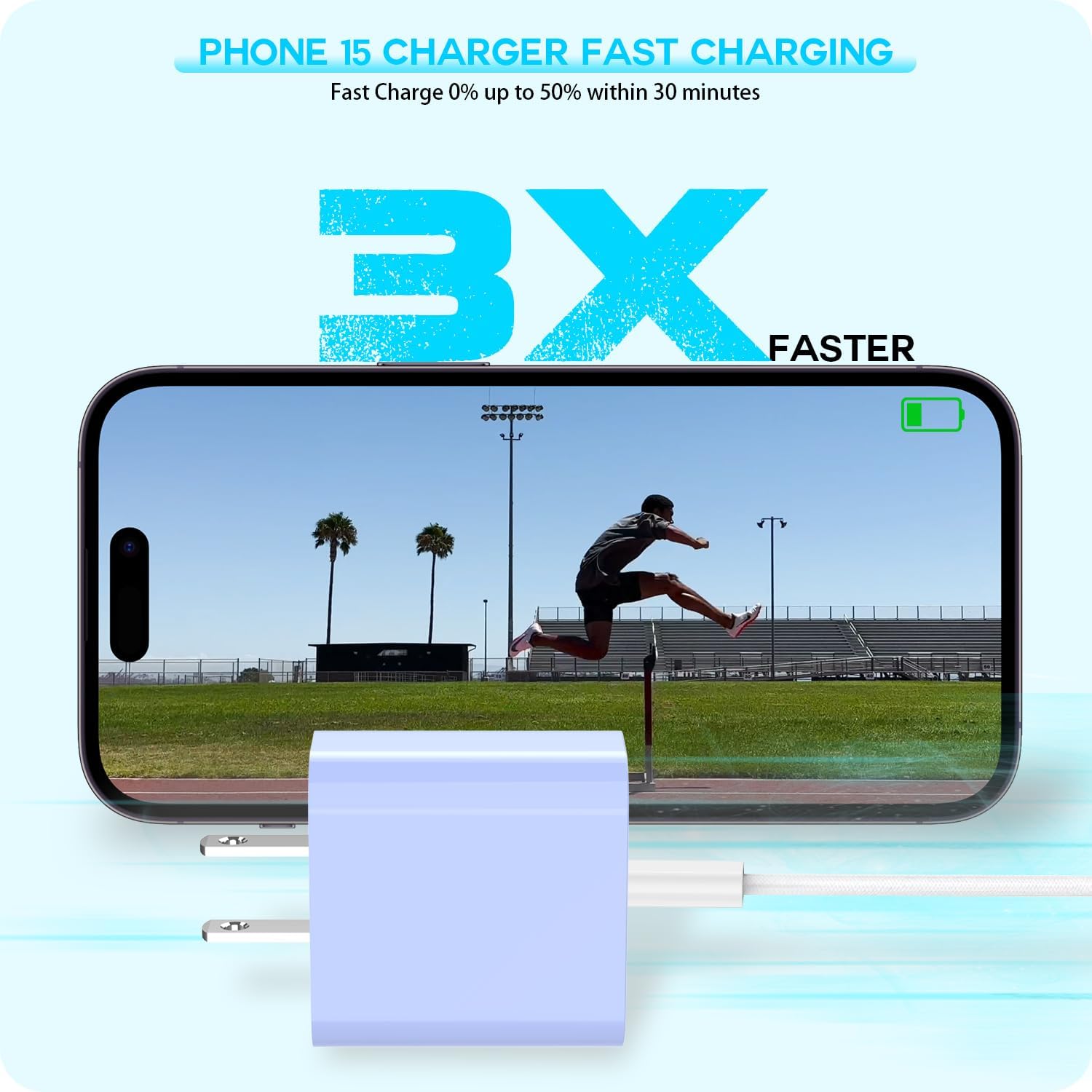 Apple iPhone 16 15 Charger Fast Charging [Apple MFi Certified]3Pack 20W USB Type C Charging Block with Long 6 FT Fast Charging Cable for iPhone 16/16 Pro/Pro Max,iPhone 15/15 Pro Max/Plus/iPad(Purple)