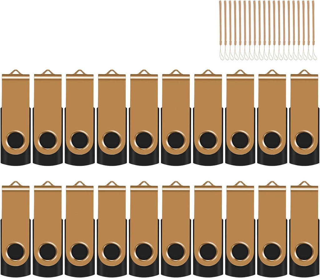 EASTBULL 4GB USB Flash Drive Bulk Thumb Drives 20 Pack with Lanyards USB 2.0 Memory Sticks Zip Drive Pen Drive for Storage and Backup Gold 20PCS 4GB