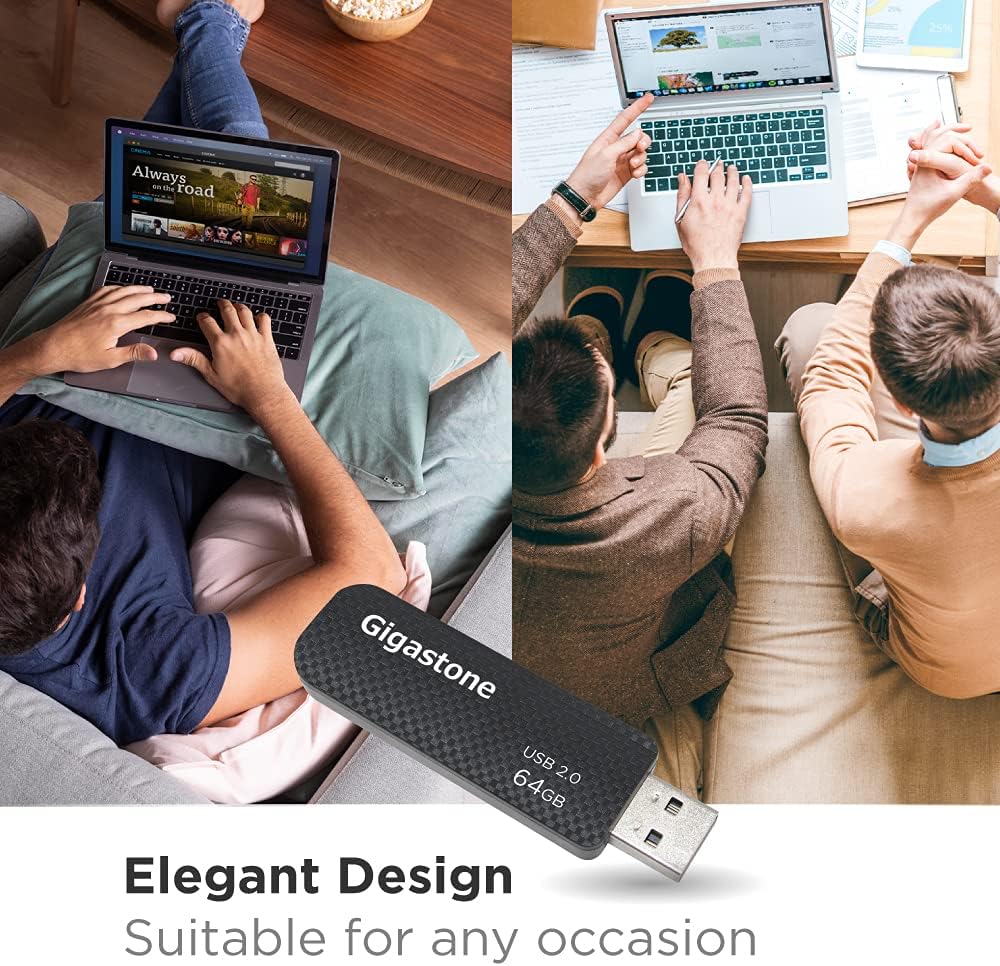GIGASTONE V30 64GB USB 2.0 Flash Drive, Retractable Sliding Design Pen Drive, Carbon Fiber Style Thumb Drive, Reliable Performance & Durable
