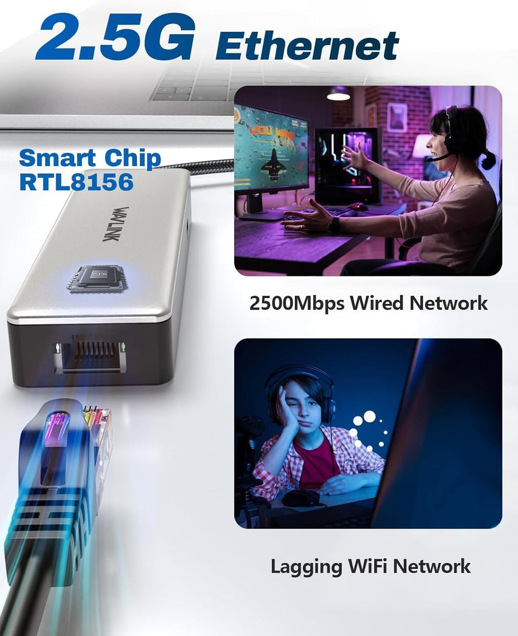 USB C Hub 2.5G Ethernet, WAVLINK 10Gbps USB C 3.2 Hub with 100W Power Delivery, 4K@120Hz HDMI 2.1, 3*USB3.2 Gen 2, 2.5G RJ45 Ports, Fit for MacBook Pro/Air iPad Dell HP Lenovo Asus Acer