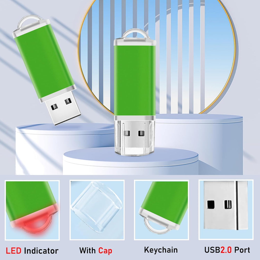 USB Thumb Drive 2GB Flash Drive 20 Pack Nicepicten Zip Drive USB 2.0 Flash Drives Jump Drive Multipack Memory Stick Pendrive for Events Office Shared Data Storage, Green 20PCS 2GB