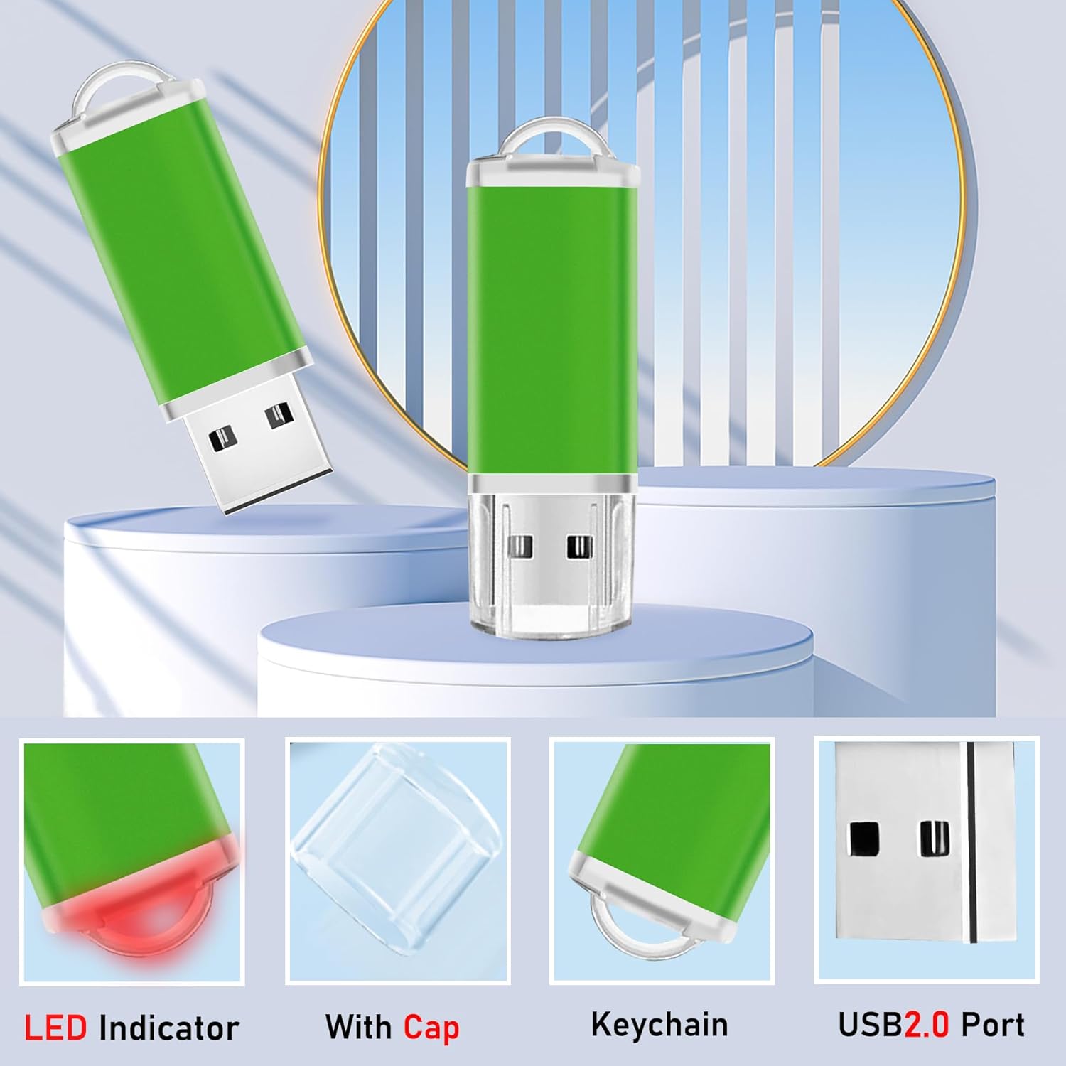 USB Thumb Drive 2GB Flash Drive 20 Pack Nicepicten Zip Drive USB 2.0 Flash Drives Jump Drive Multipack Memory Stick Pendrive for Events Office Shared Data Storage, Green 20PCS 2GB