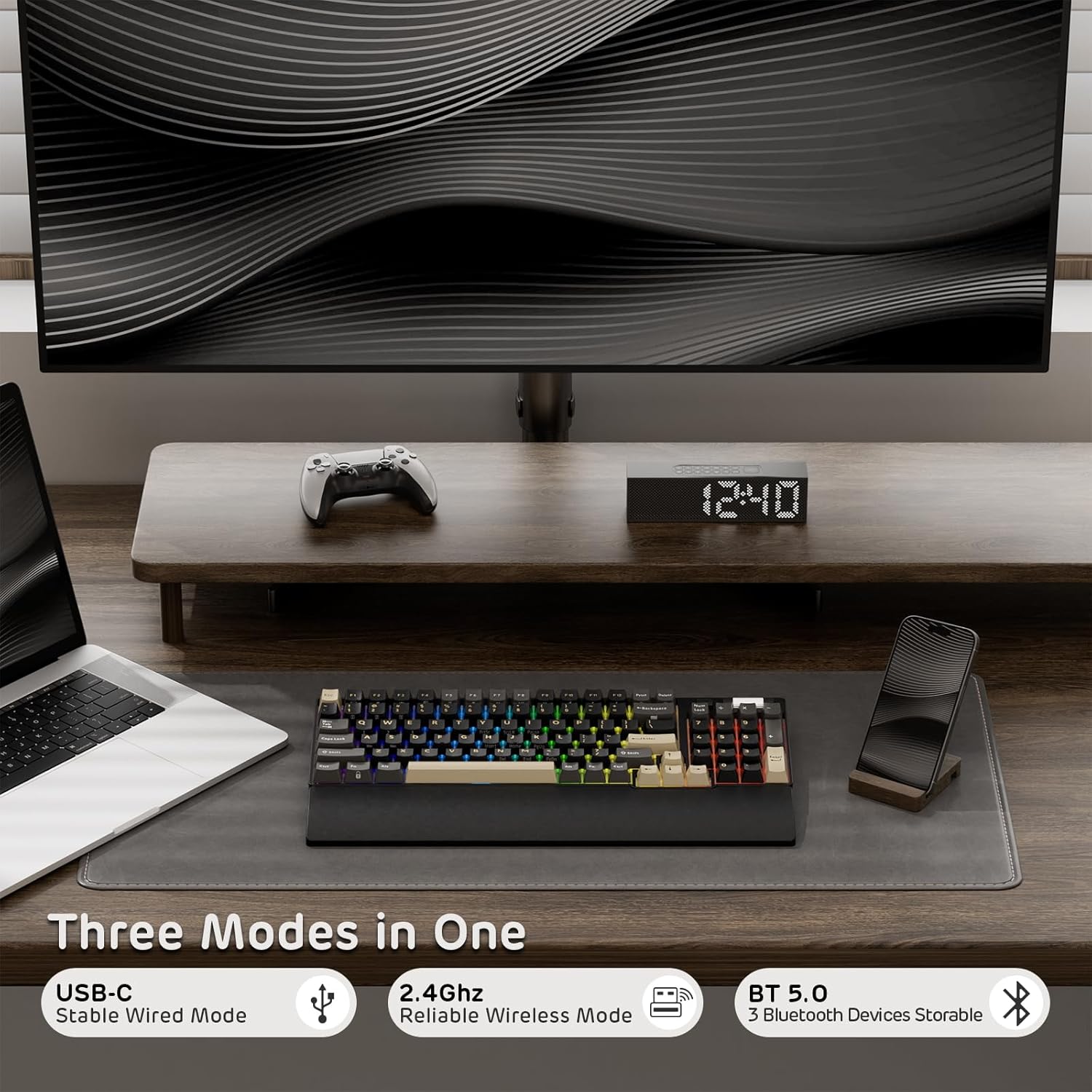 RK ROYAL KLUDGE RK96 RGB Limited Ed, 90% 96 Keys Wireless 3-Mode BT5.0/2.4G/USB-C Hot Swappable Mechanical Keyboard w/Wrist Rest, Volume Control, Software, Massive Battery, RK Viridian Switch
